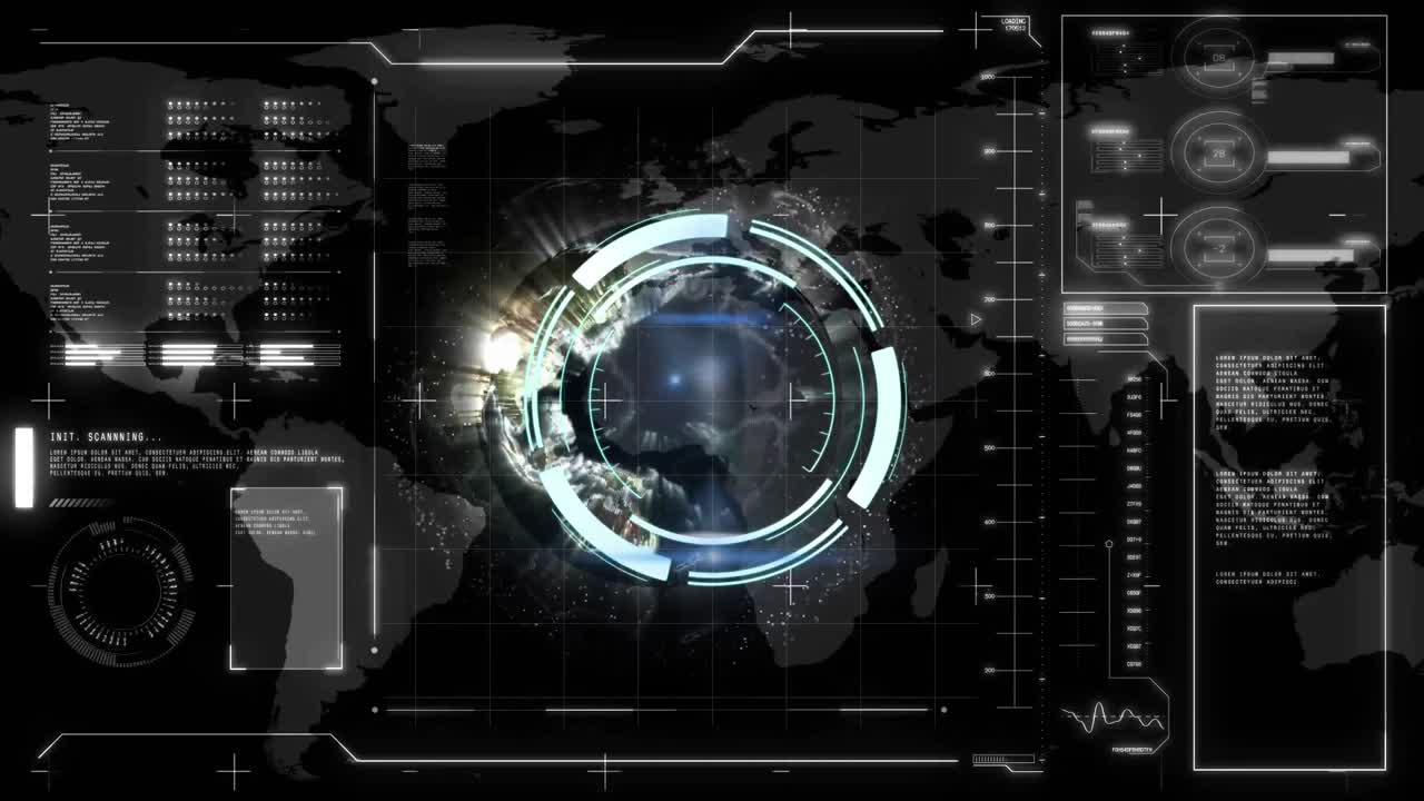 Animation of scope scanning over data processing on black background