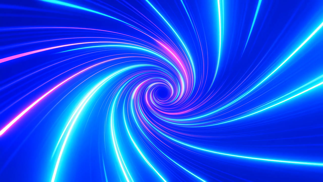 Neon Blue Vortex Swirl With Glowing Lines And Magenta Highlights, Dynamic Spiral Motion Creates Hypnotic