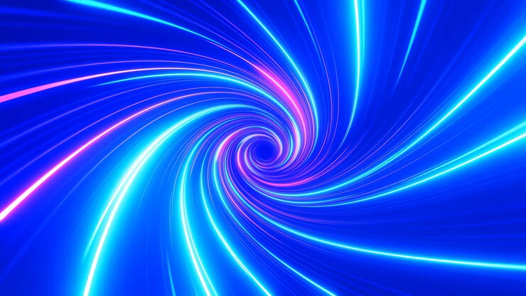 Neon Blue Vortex Swirl With Glowing Lines And Magenta Highlights, Dynamic Spiral Motion Creates Hypnotic