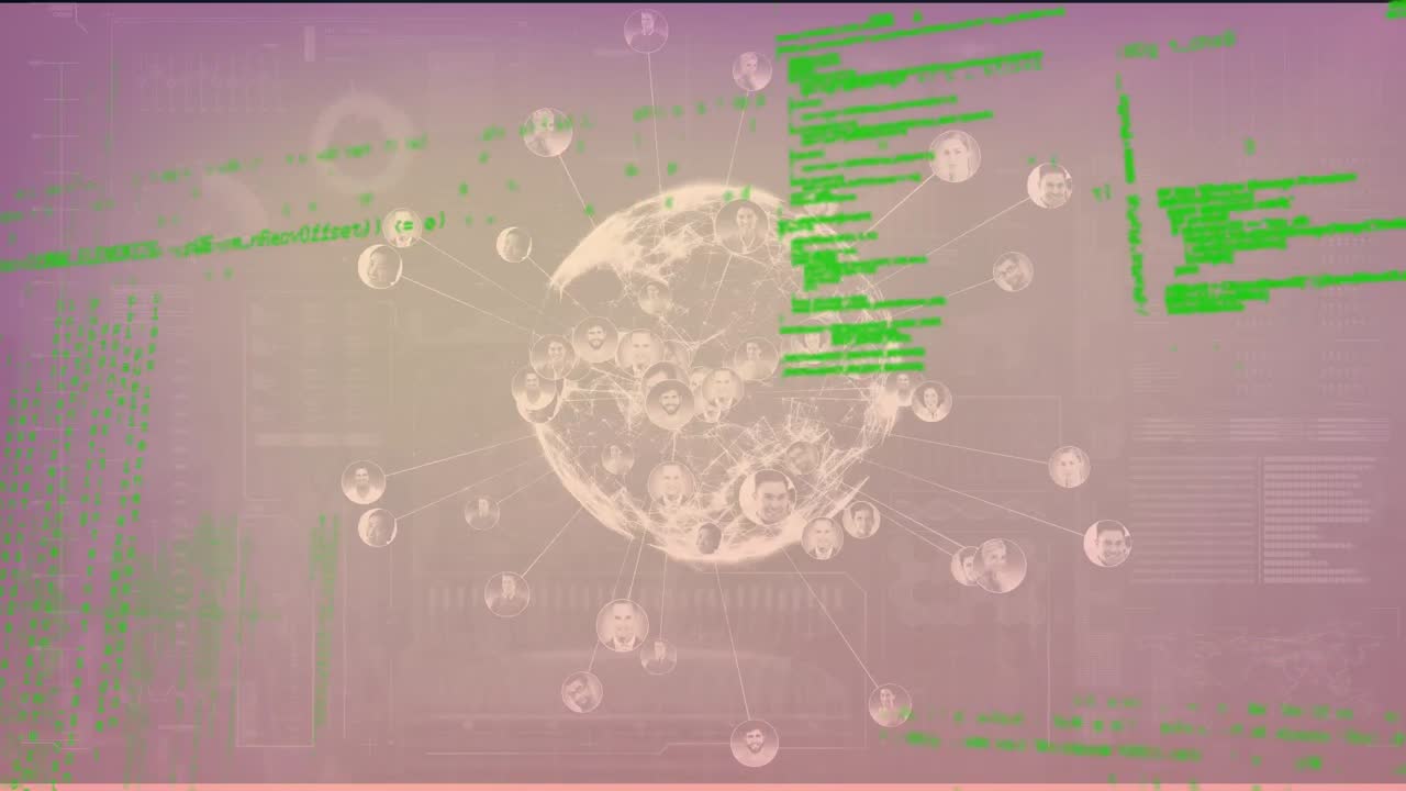 animación de la red global de conexiones y procesamiento de datos