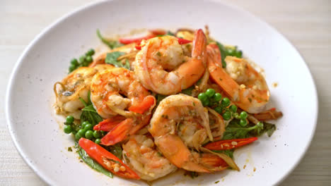 stir fried holy basil with shrimps and herb - asian food style