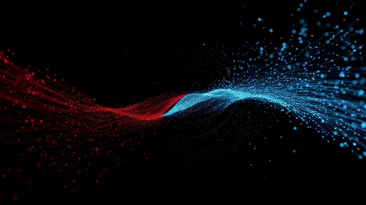 Abstract Digital Waves of Red and Blue Particles