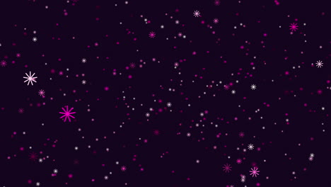 volando al azar neón coloridos copos de nieve en la galaxia oscura