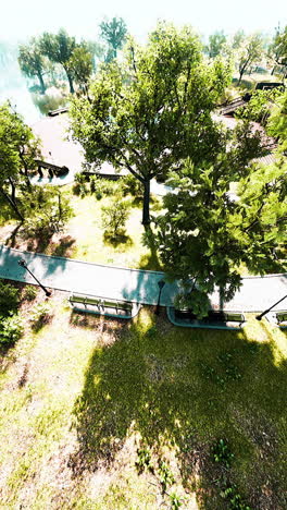 parque sereno con senderos sinuosos y vegetación exuberante