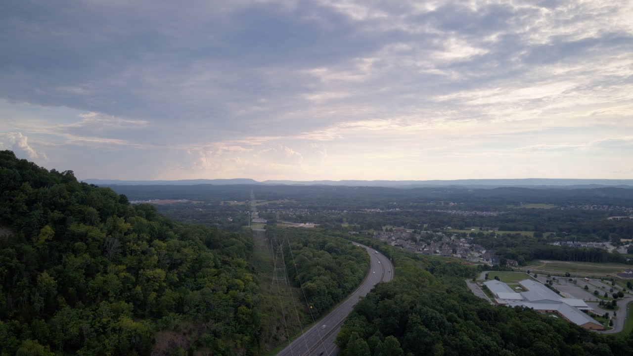 Aerial hyperlapse timelapse of Interstate 75 with Chattanooga, TN in the distance