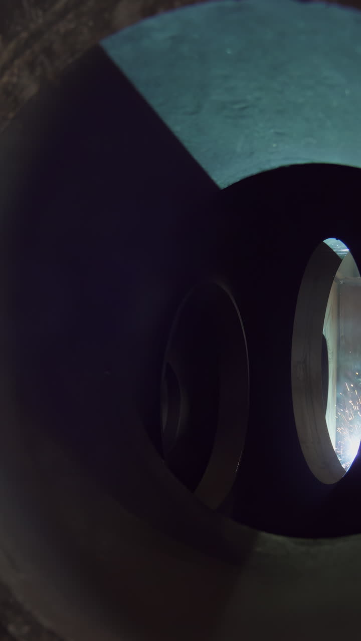 Bright Welding Sparks in an Industrial Dark Interior