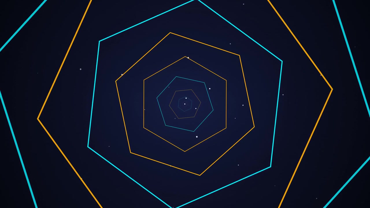 Abstract Tunnel of Glowing Neon Hexagons in Deep Space