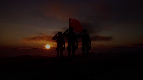 silhouette of a soldier with the china flag stands against the background of a sunset or sunrise. concept of national holidays. commemoration day