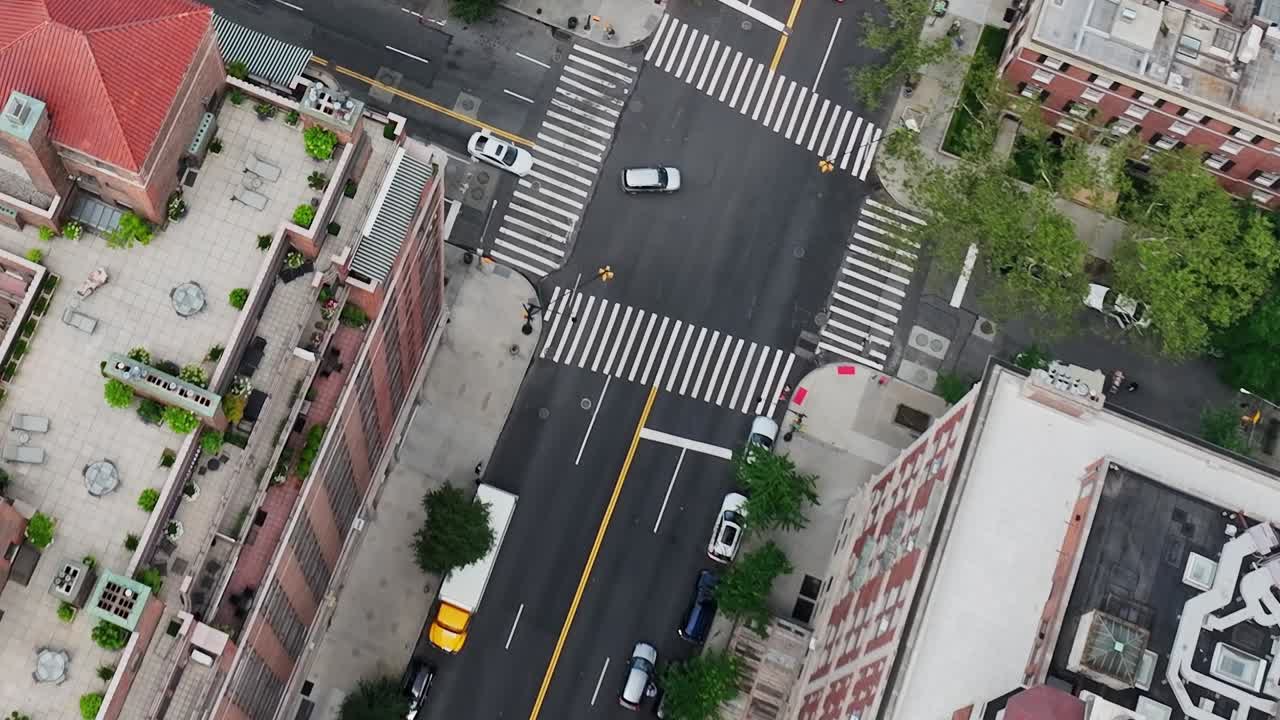 Vibrant street scene captured from above in New York City
