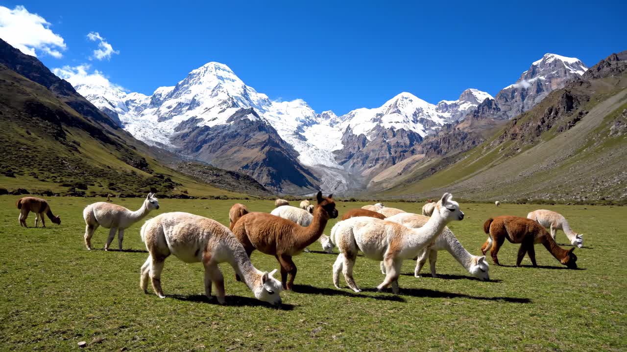 Alpacas Grazing in the Andes Mountains