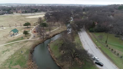 this is an aerial video of bear creek park in keller texas