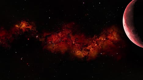 luna roja con fondo de nebulosa