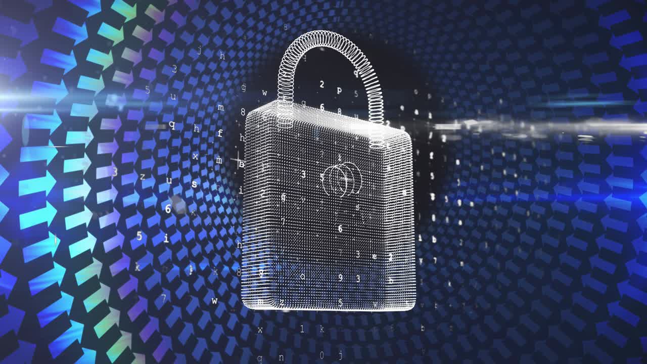 animación de los números de candados de seguridad en línea cambiando y flechas en círculo