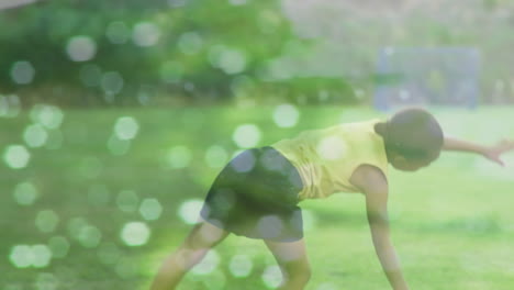 composite of happy african american girl doing cartwheels, and moving trees