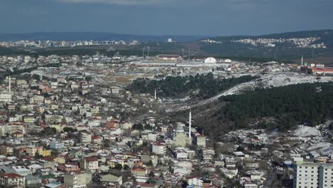 vista aérea de un paisaje urbano nevado en turquía