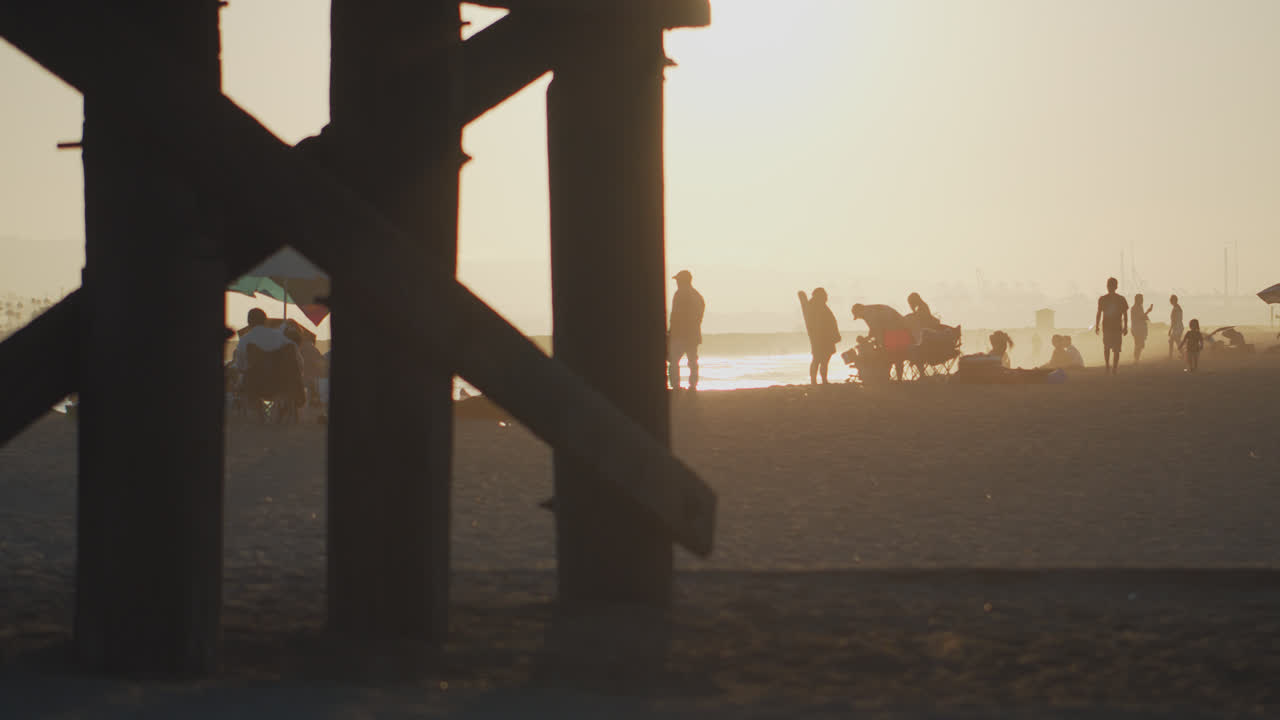물개 해변 부두를 통해 본 더 많은 가족