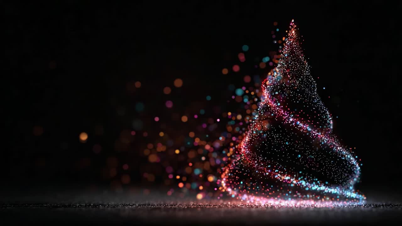 A Captivating Visual of a Twinkling Christmas Tree Made of Sparkling Particles, Radiating Joyful Colors and Giving a Magical Touch to Festive Celebrations