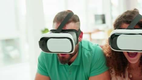 Virtual-reality,-glasses-and-couple-playing-game