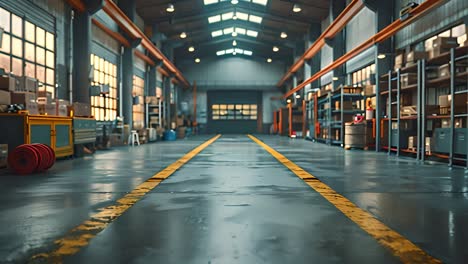 empty industrial warehouse interior with storage shelves