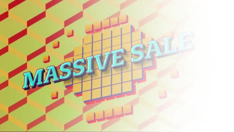 animation of massive sale text on 3d squares over squares pattern against abstract background