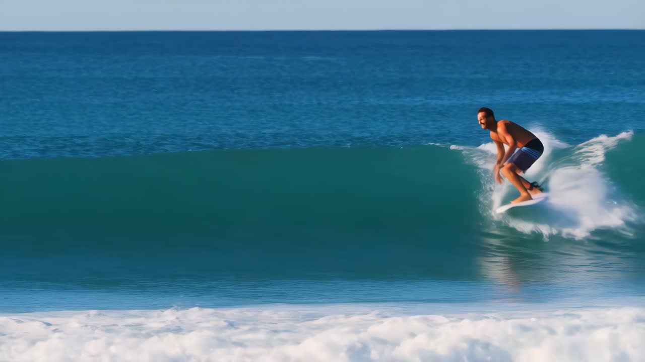 A man surfing a large wave in the ocean