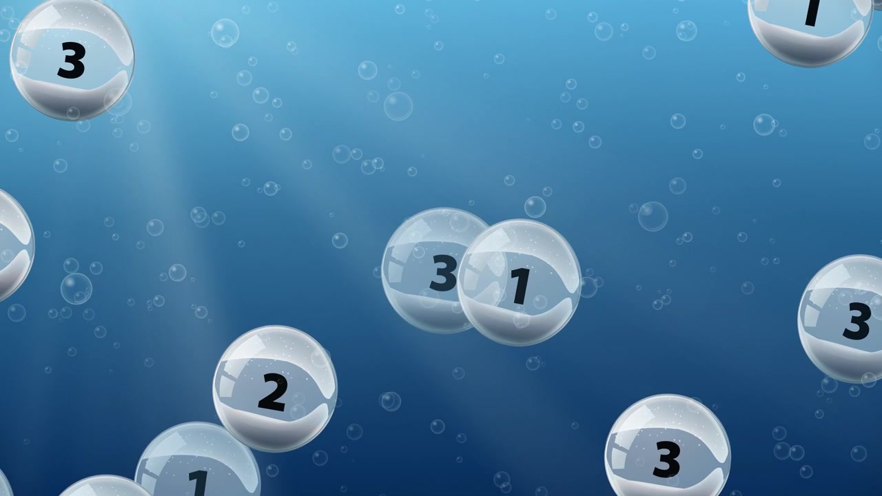 Transparent bubbles with black numbers drift through sunlit blue water in a seamless loop.