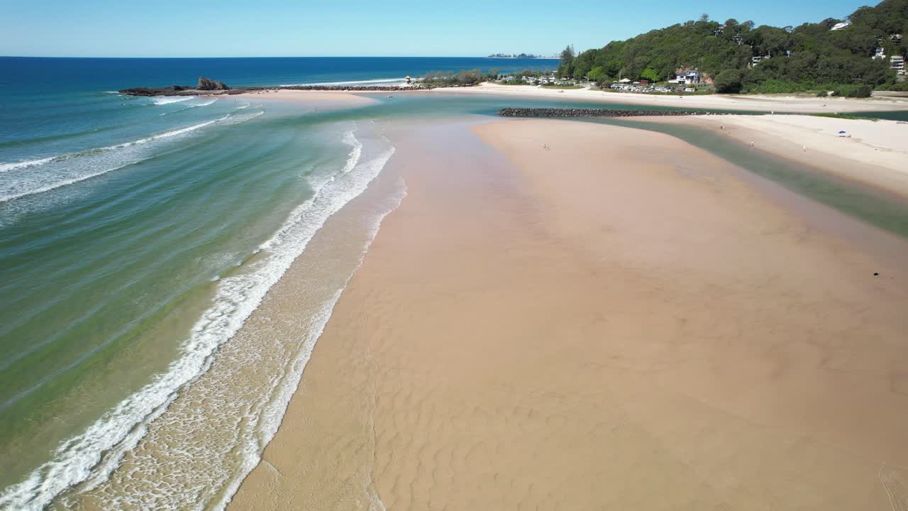 Calm Scenery Of Palm Beach Park Near Currumbin Alley In Queensland, Australia. Aerial Shot