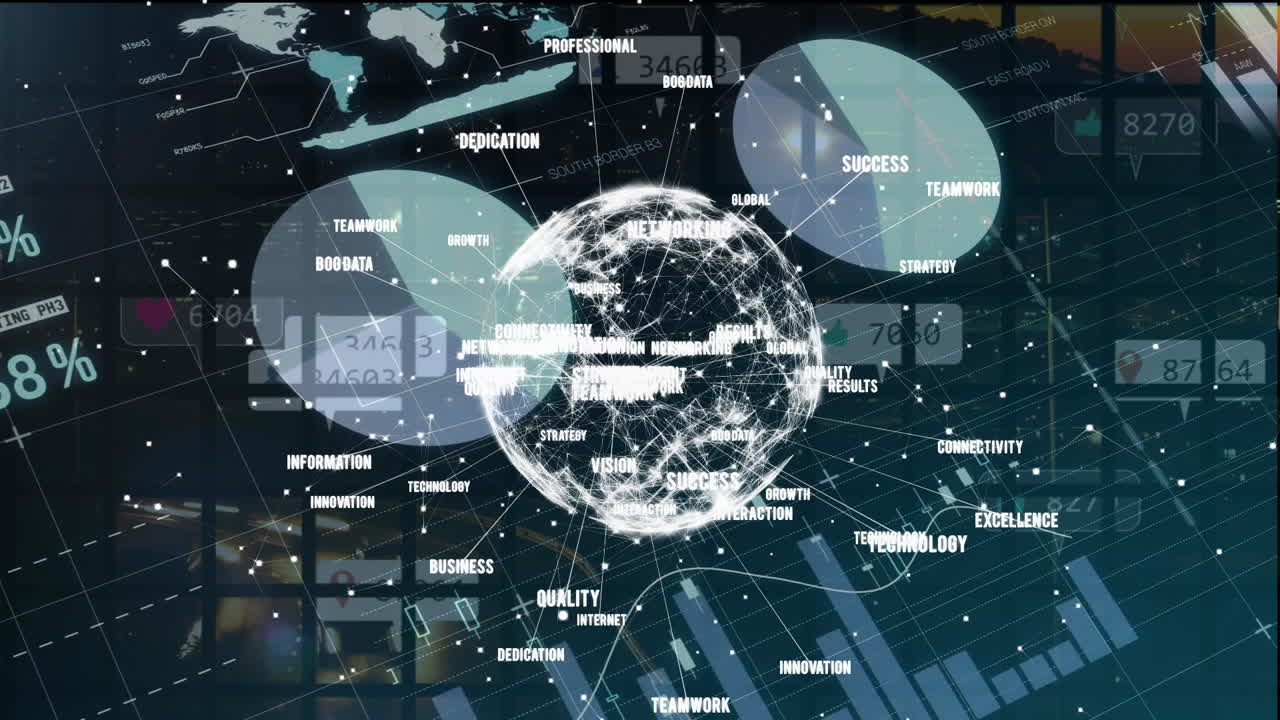 연결과 함께 전 세계 금융 데이터와 그래프의 애니메이션