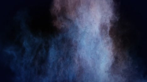 animation of blue and red coloured powder, floating on black