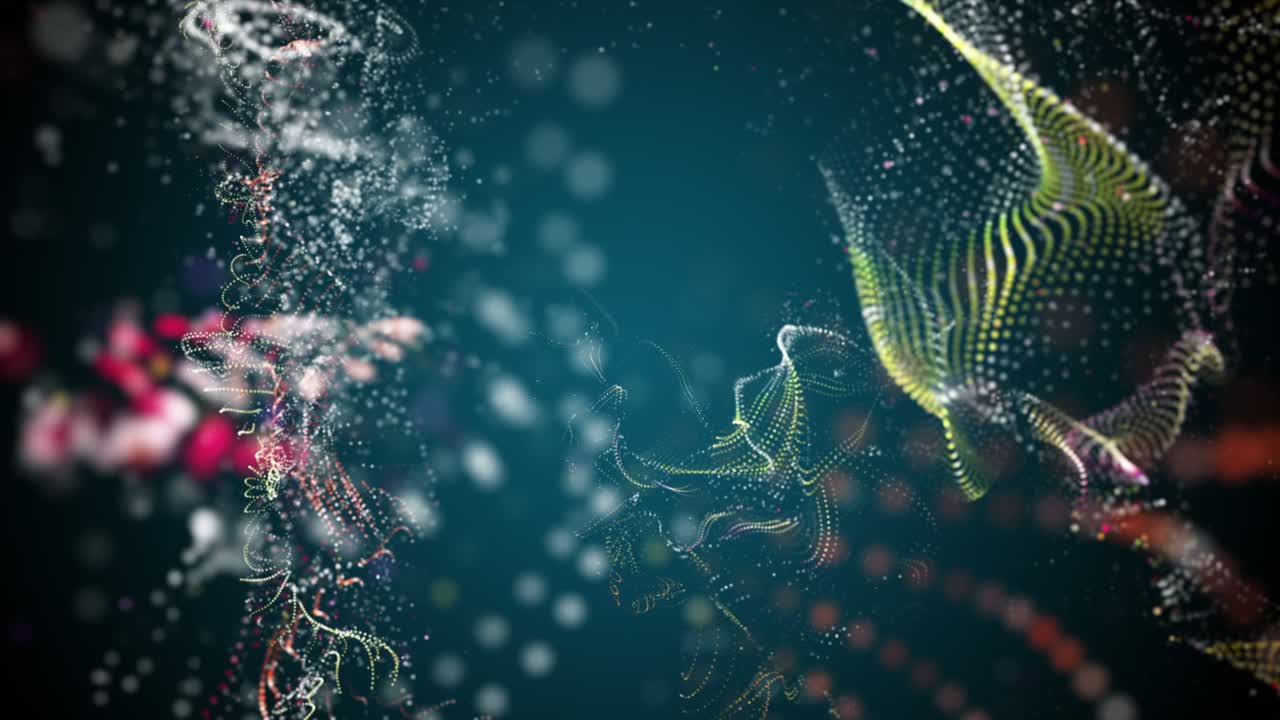 Futuristic animation with particle wave object in slow motion, 4096x2304 loop 4K