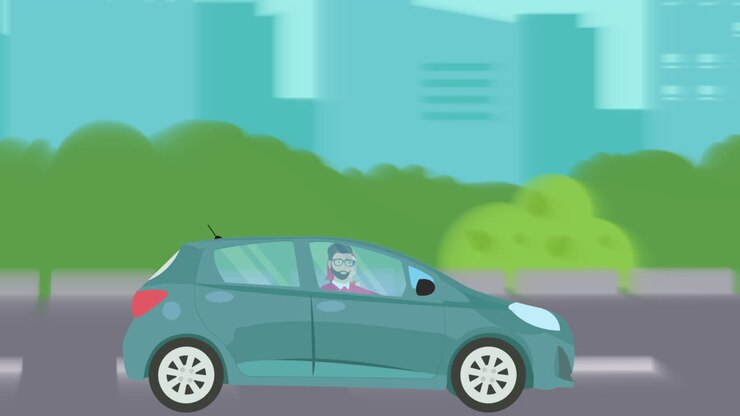 uomo che guida una macchina in città