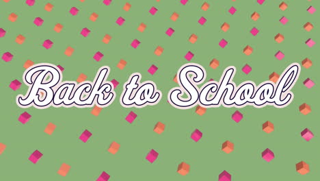 animación del texto de regreso a la escuela sobre cubos sobre fondo verde