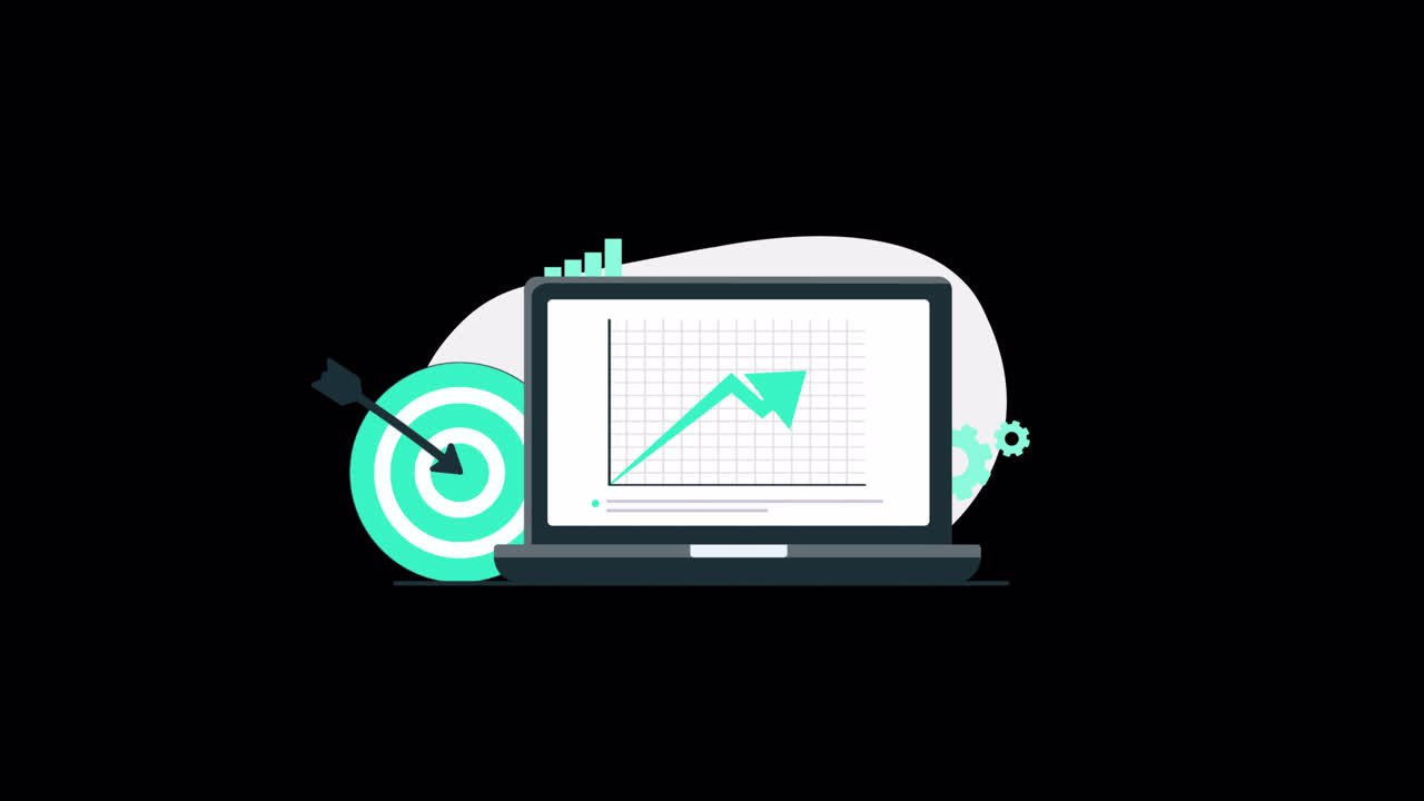 Animated Business Growth Chart on Laptop with Target