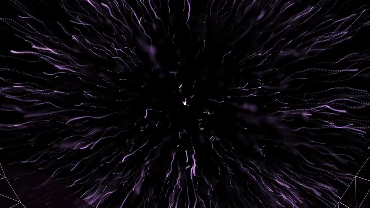 Animation of pink shapes and fireworks over black background