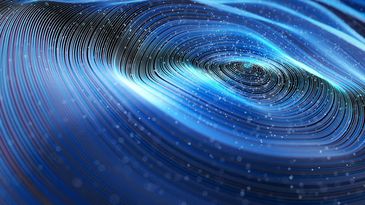 Animation of curved blue lines on a black background.