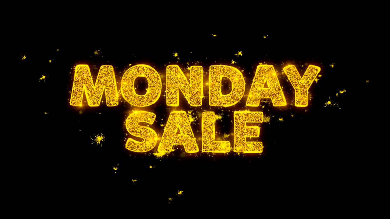 월요일 판매 텍스트는 검은 바탕에 입자를 불꽃으로 만니다.