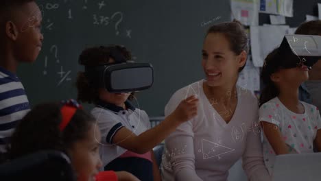 animación de ecuaciones matemáticas sobre escolares utilizando auriculares vr
