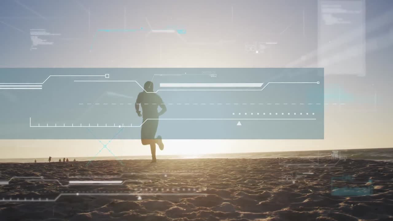 달리는 사람 위의 디지털 인터페이스의 애니메이션