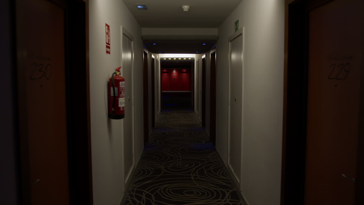 밤에 빈 호텔 복도