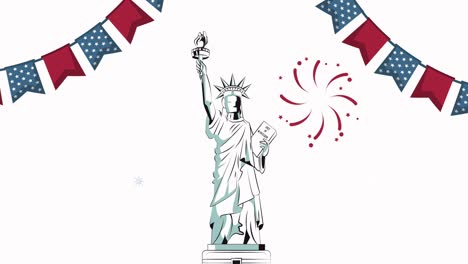 united states of america celebration with garlands and liberty statue