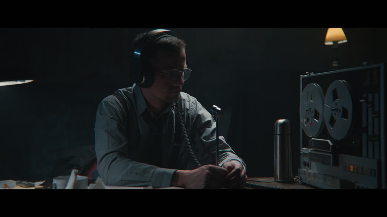 An intelligence officer listens to the wiretap recordings