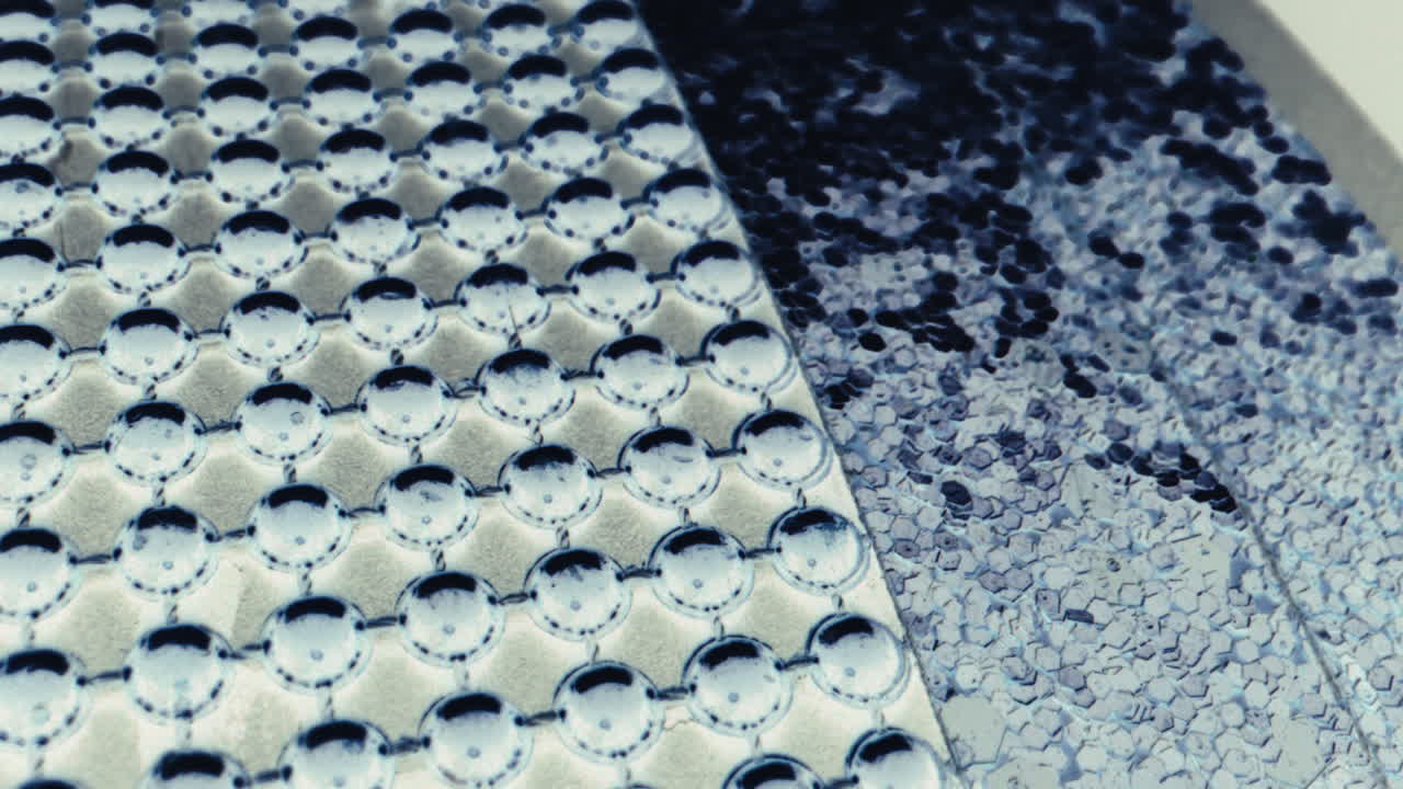 Close-up view of a patterned material with circles and glitter