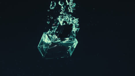 Glass-perfume-bottle-falling-in-water-in-slow-motion