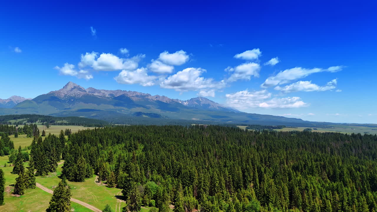 Rising over the vast pine tree forests covering the valley in Slovakia wilderness. Stunning Tatra mountains at backdrop