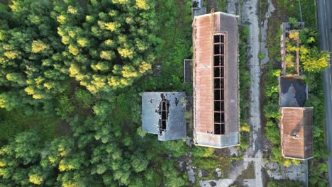 birds-eye-view of a disused coal mine in the woods