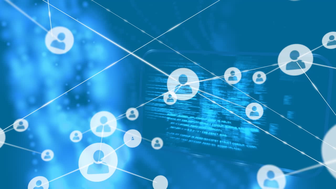 아이콘과 데이터 처리로 연결 네트워크의 애니메이션