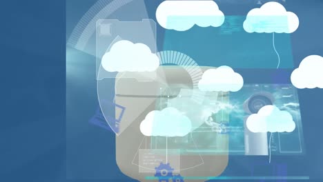 animación del escaneo de alcance sobre nubes digitales con dispositivos electrónicos