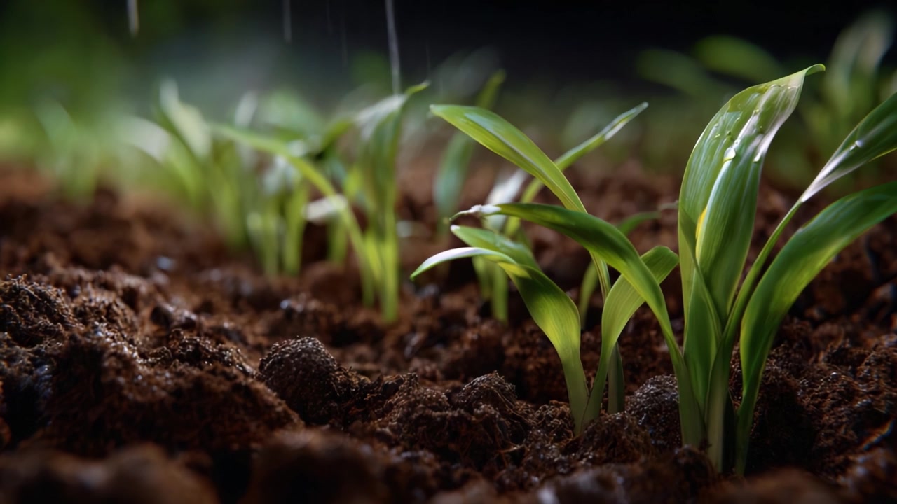 Fresh sprouts emerge from rich, dark soil, signifying growth and the promise of new life in a vibrant natural setting filled with potential.