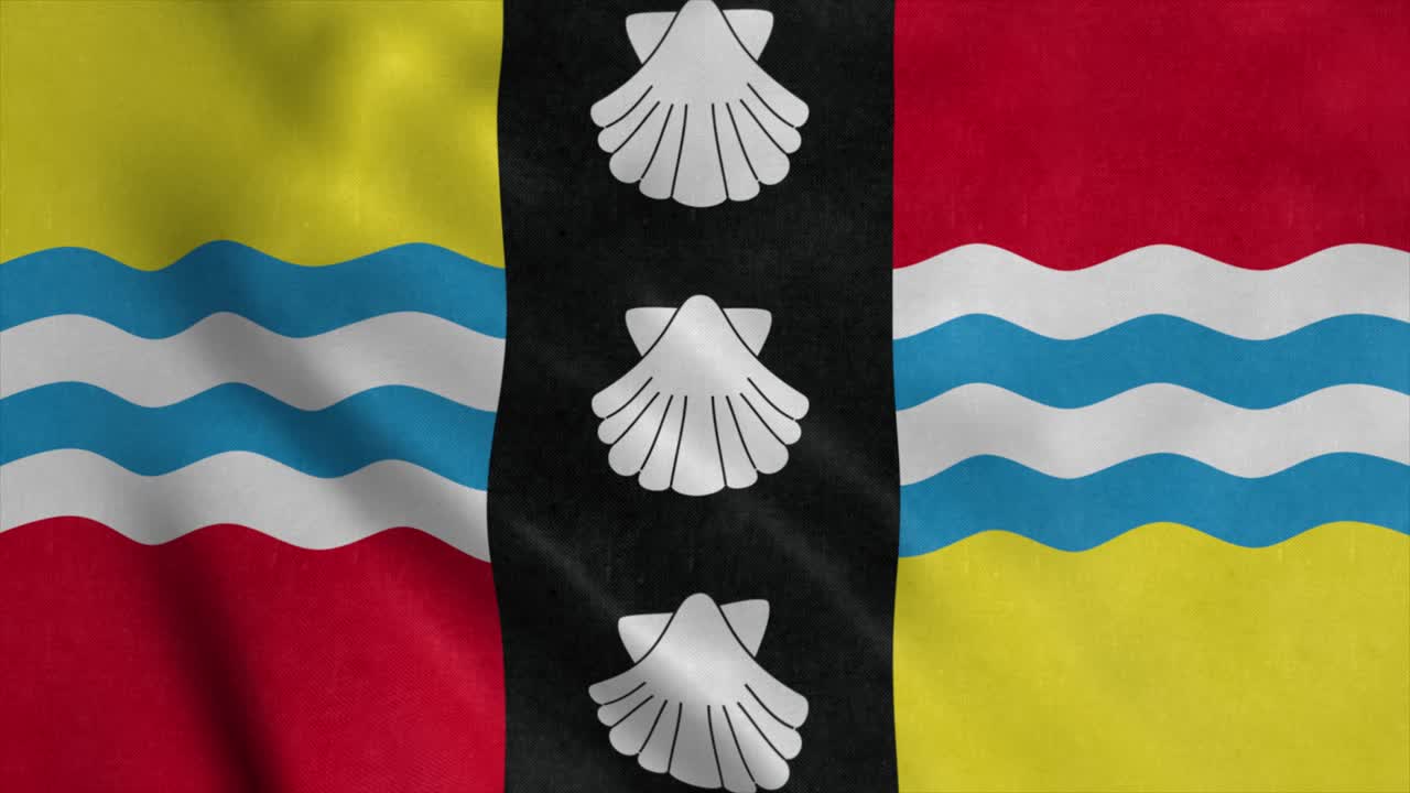 Bandiera del Bedfordshire, Inghilterra, che sventola al vento. Sfondo realistico della bandiera