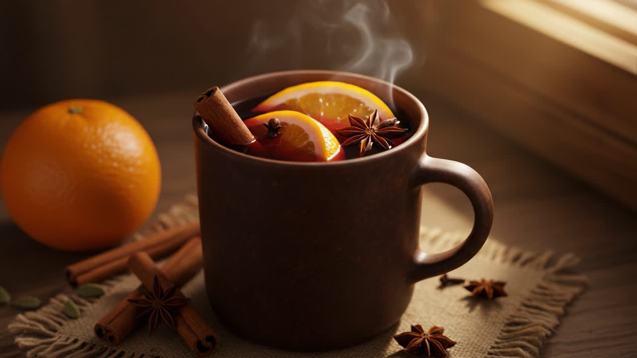 mulled,drink,spice,orange,cinnamon,steam,cozy,winter,warmth,scent,beverage,holiday,comfort,flavor,aroma,tradition,ingredients,cup,wintertime,ceramic,slice,star,anise,warm,inviting,table,natural,wrapped,texture,furniture,color,light,scene,home,enticing,sugar,cider,seasonal,relaxing